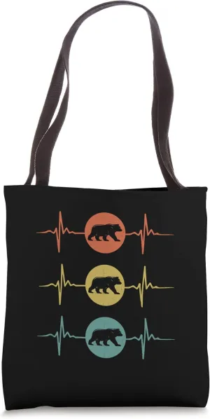 Vintage Heart Pulse Bear Wild Animal Tote Bag