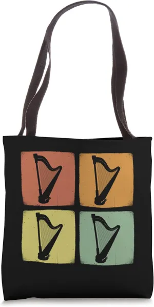 Vintage Orchestra Instrument Retro Harp Musician Tote Bag