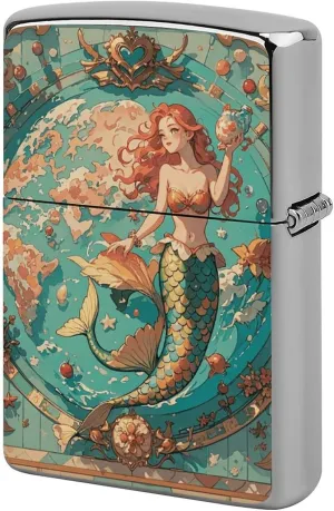 Vintage Outer Banks Map with Mermaids Lighter Case, Personalized Metal Lighter Sleeve, Double-Sided Lighters Cover for Standard Lighters, Stylish & Unique Idea
