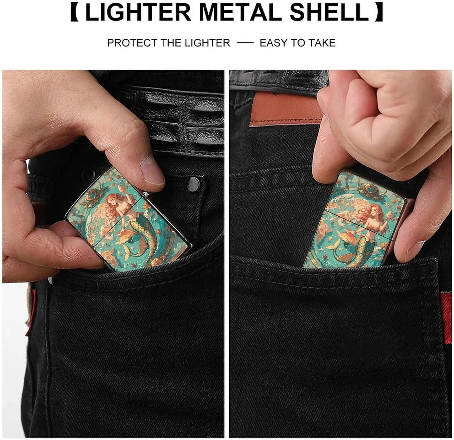 Vintage Outer Banks Map with Mermaids Lighter Case, Personalized Metal Lighter Sleeve, Double-Sided Lighters Cover for Standard Lighters, Stylish & Unique Idea
