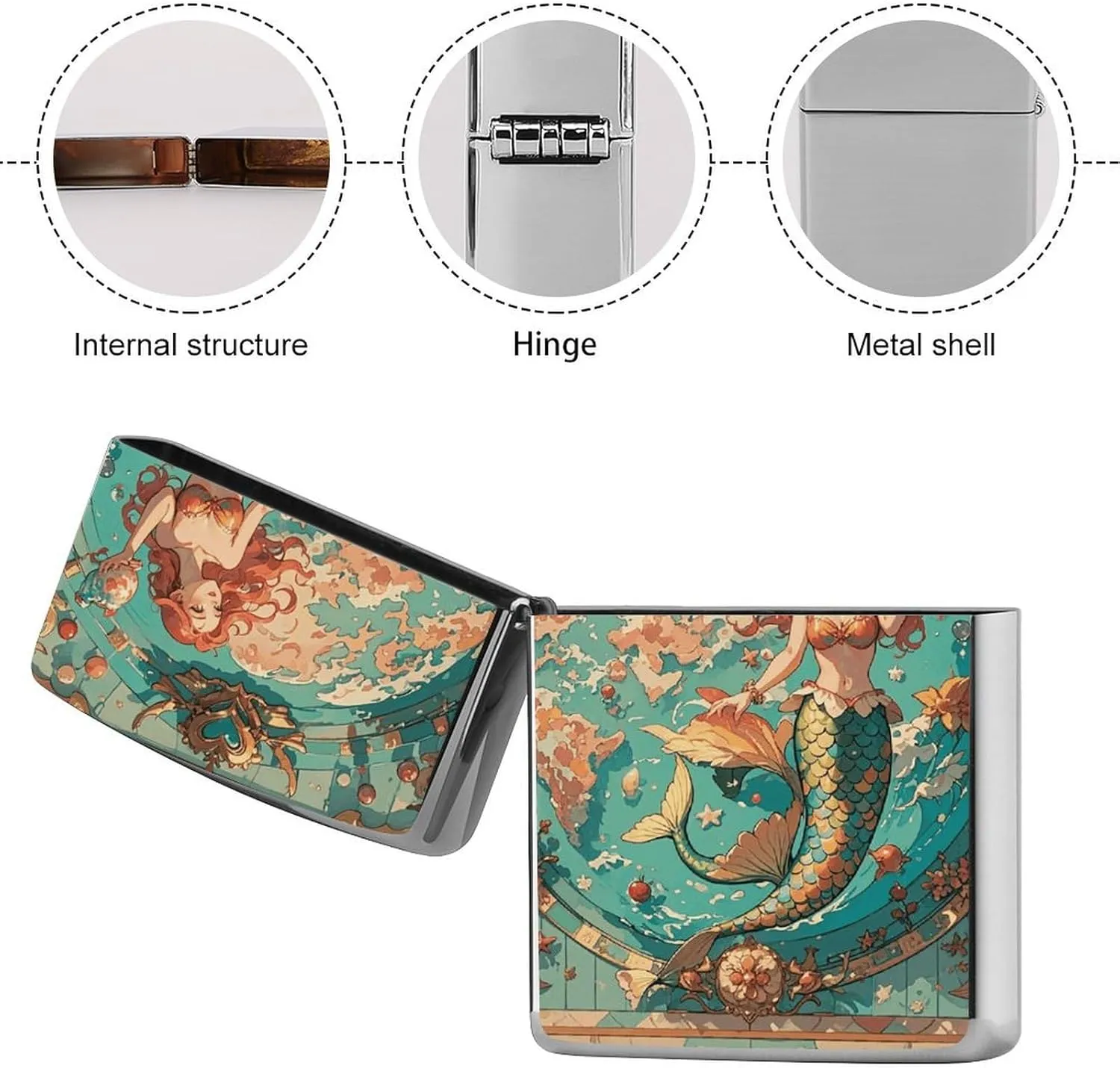 Vintage Outer Banks Map with Mermaids Lighter Case, Personalized Metal Lighter Sleeve, Double-Sided Lighters Cover for Standard Lighters, Stylish & Unique Idea