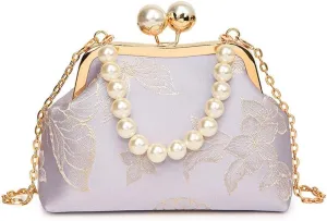 Vintage Printed Lace Clip Handbag With Chain Cheongsam Shoulder Bag For Women