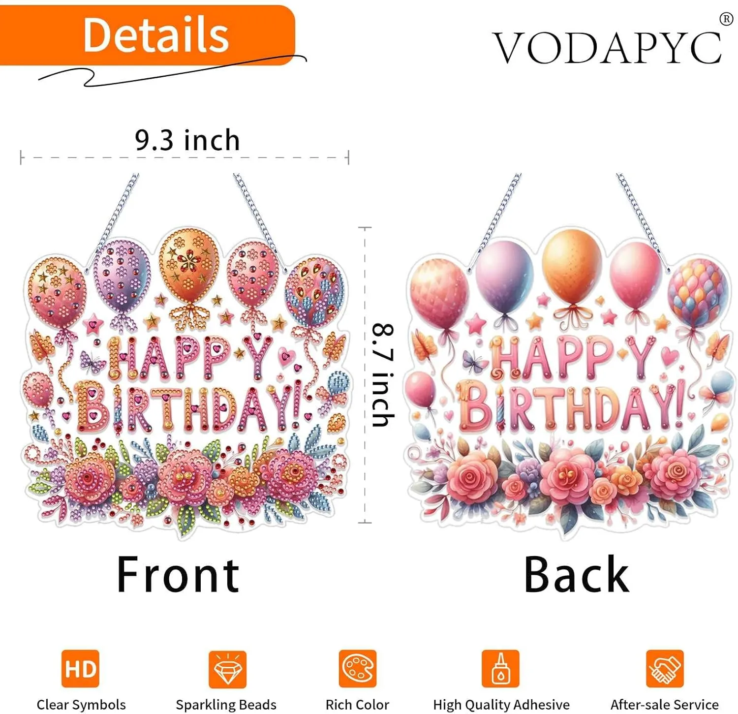 VODAPYC Birthday Party Diamond Art Painting Acrylic Hanging Kit for Adults, DIY Double Sided Special Shaped Diamonds Art Window Pendant Ornament(Happy Birthday)