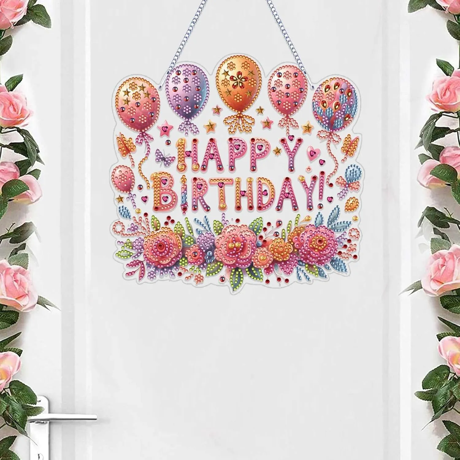VODAPYC Birthday Party Diamond Art Painting Acrylic Hanging Kit for Adults, DIY Double Sided Special Shaped Diamonds Art Window Pendant Ornament(Happy Birthday)