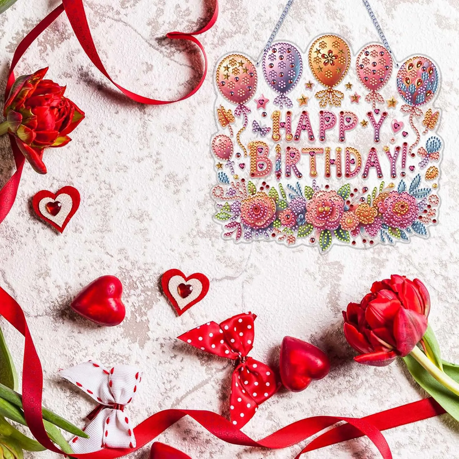 VODAPYC Birthday Party Diamond Art Painting Acrylic Hanging Kit for Adults, DIY Double Sided Special Shaped Diamonds Art Window Pendant Ornament(Happy Birthday)