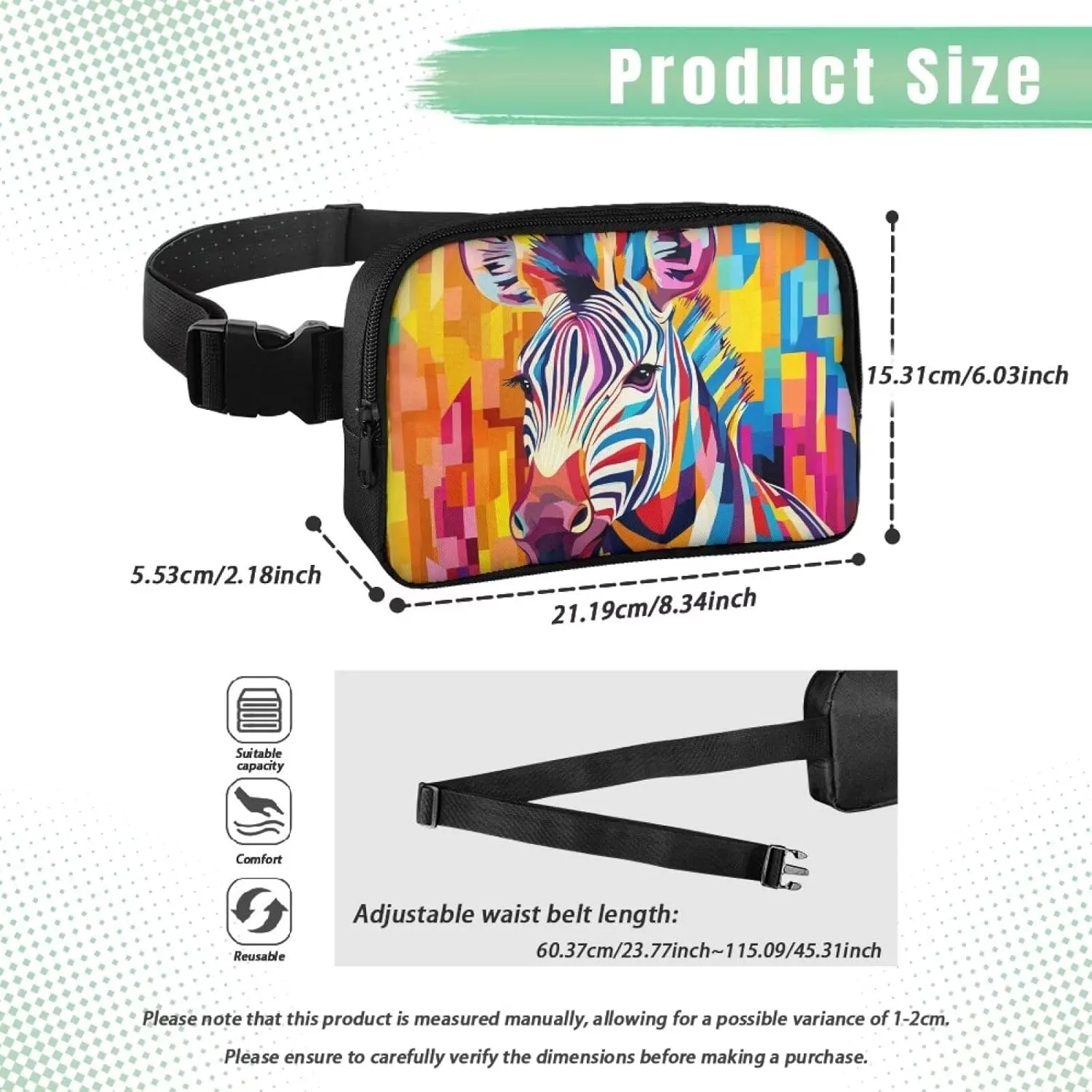 Waist Bag for Women Abstract Zebra Art Waist Pack Travel Hiking Outdoor Fitness Fanny Pack with Adjustable Strap Soft Polyester Waist Bag with Smooth Zipper for Everyday Use