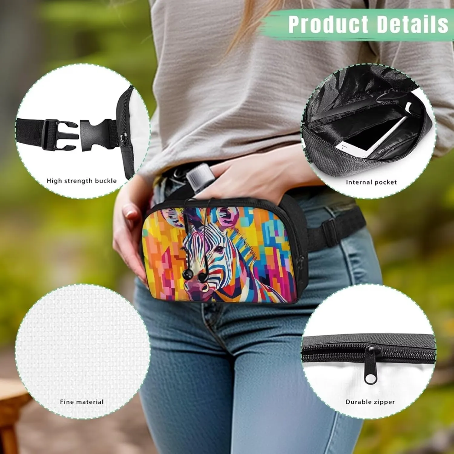 Waist Bag for Women Abstract Zebra Art Waist Pack Travel Hiking Outdoor Fitness Fanny Pack with Adjustable Strap Soft Polyester Waist Bag with Smooth Zipper for Everyday Use