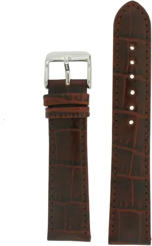 Watch Band Crocodile Grain Brown Leather Padded Strap 22 Millimeter