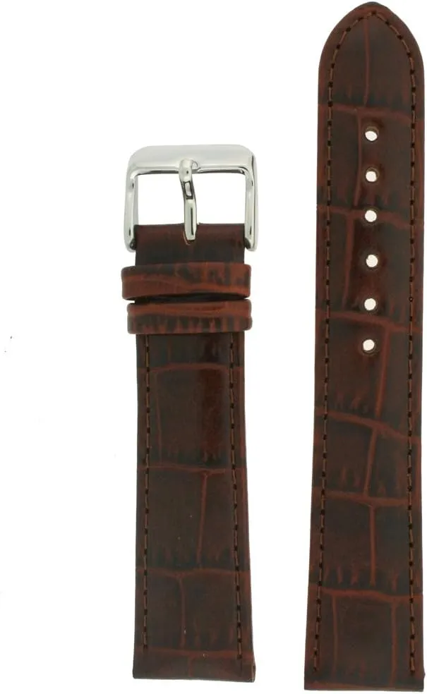 Watch Band Crocodile Grain Brown Leather Padded Strap 22 Millimeter