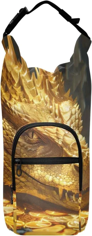 Water Bottle Carrier Bag Greedy Golden Dragon Lying on Coins Bottle Pouch Holder Sports Water Bottle Accessories