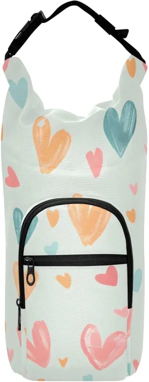 Water Bottle Carrier Bag Love Heart Chalk Painting Bottle Pouch Holder Sports Water Bottle Accessories
