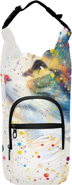 Water Bottle Carrier Bag Outline of Cat Full of Spatial Star Bottle Pouch Holder Sports Water Bottle Accessories