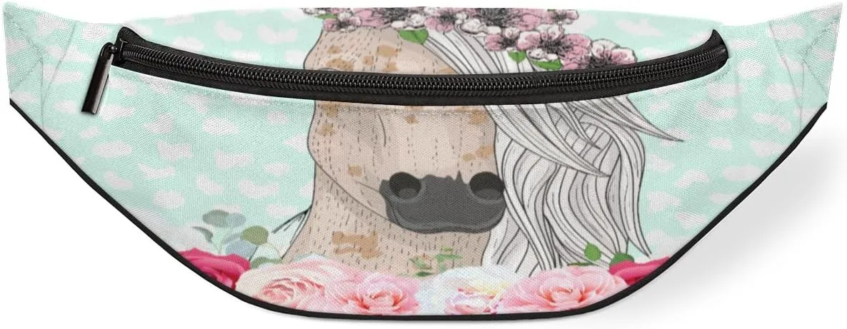 Watercolor Horse Wreath Fanny Pack for Women Men Waist Pack Crossbody Bag with Adjustable Belt for Travel Hiking Running Cycling Festivals