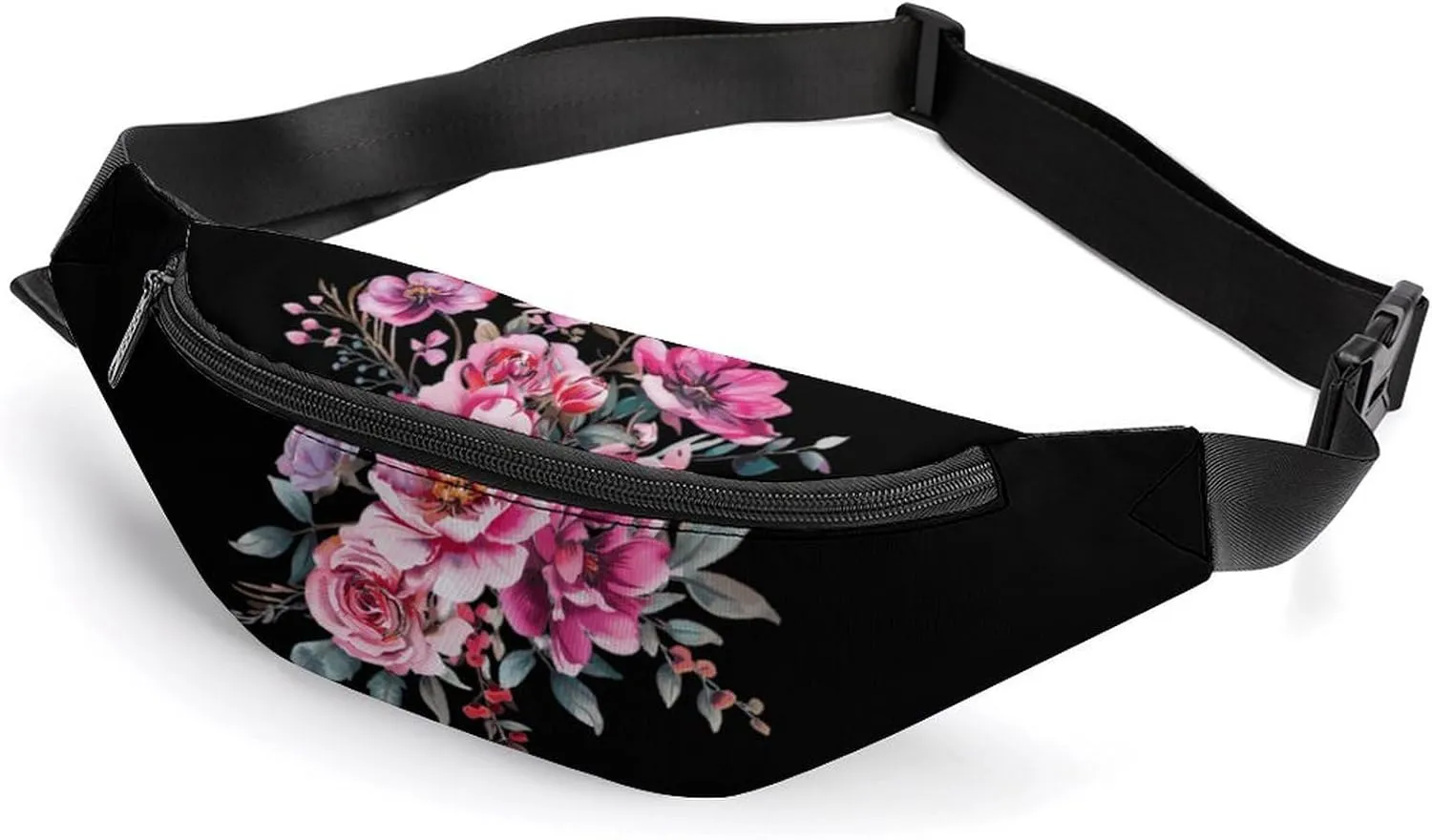 Watercolor Wild Flower Bouquet Crossbody Fanny Pack Waist Packs Adjustable Shoulder Bags Sling Bag for Hiking Running Cycling