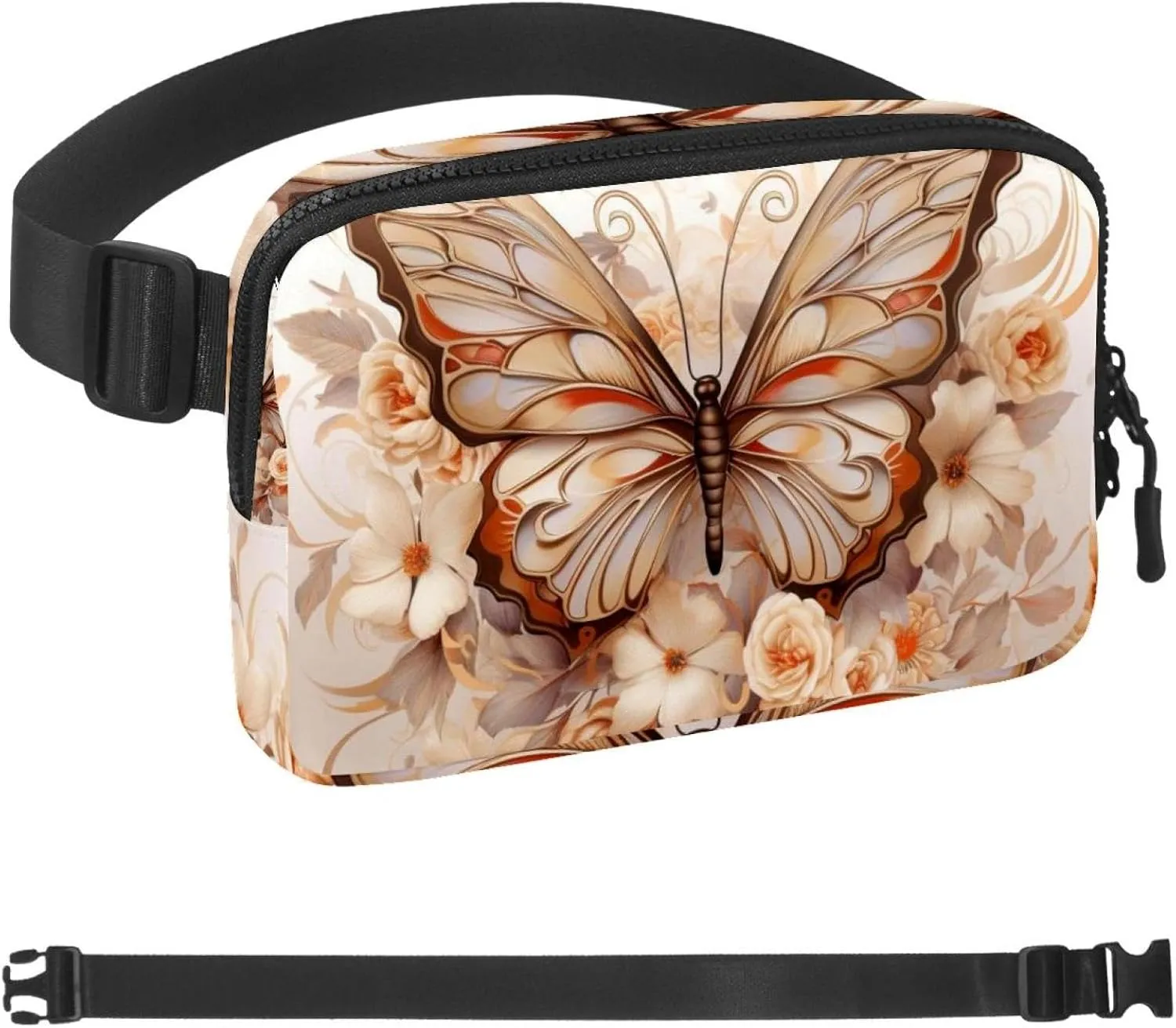 Waterproof Fanny Pack Black Belt Bag with Adjustable Strap for Women and Men,Brown Mechanical Butterfly Crossbody Fanny Bag with Zipper for Hiking Running Travel