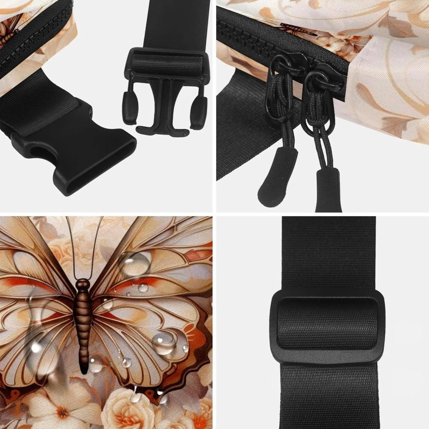 Waterproof Fanny Pack Black Belt Bag with Adjustable Strap for Women and Men,Brown Mechanical Butterfly Crossbody Fanny Bag with Zipper for Hiking Running Travel