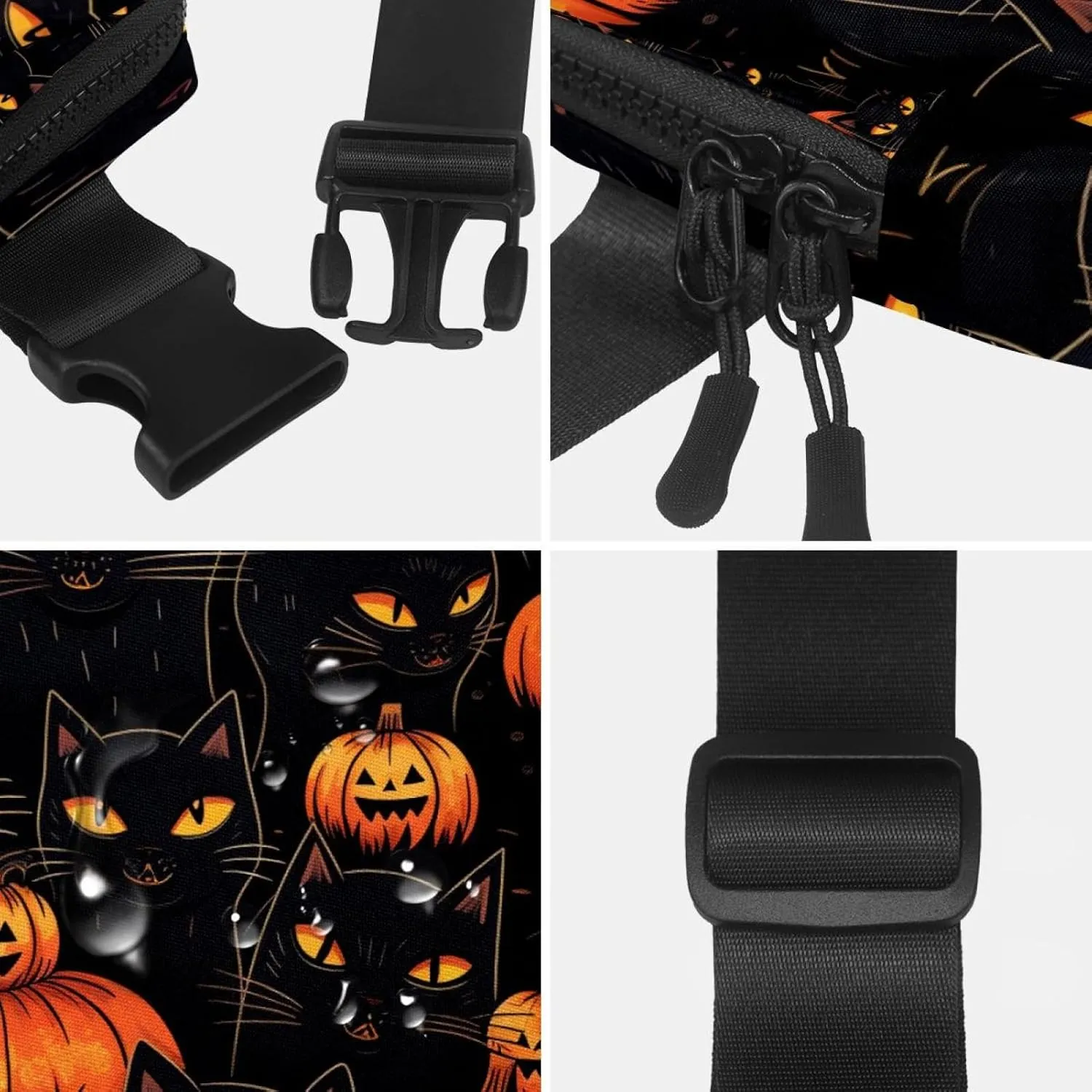 Waterproof Fanny Pack Black Belt Bag with Adjustable Strap for Women and Men,Halloween Cat V Crossbody Fanny Bag with Zipper for Hiking Running Travel