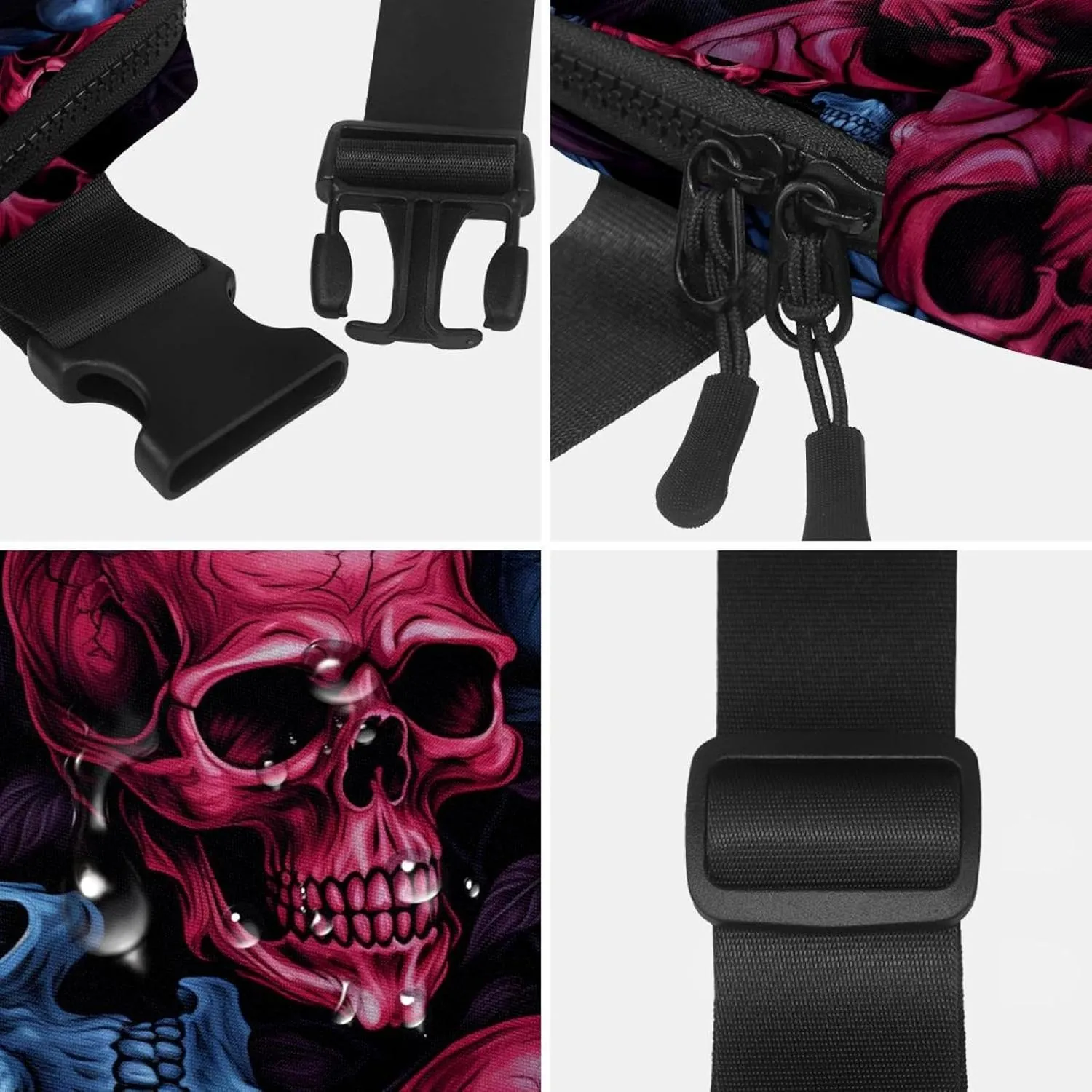 Waterproof Fanny Pack Black Belt Bag with Adjustable Strap for Women and Men,Skull P Crossbody Fanny Bag with Zipper for Hiking Running Travel