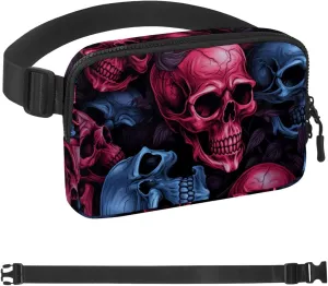 Waterproof Fanny Pack Black Belt Bag with Adjustable Strap for Women and Men,Skull P Crossbody Fanny Bag with Zipper for Hiking Running Travel