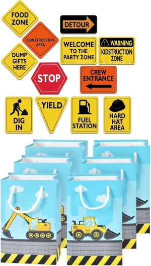 WERNNSAI Construction Signs Party Decorations   16PCS Construction Goodie Bags