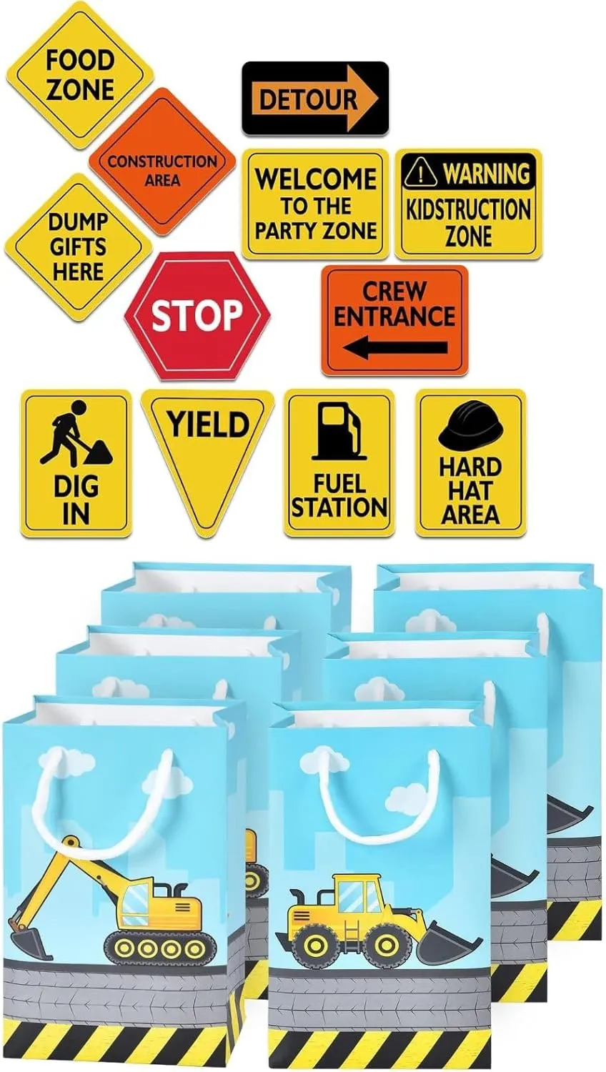 WERNNSAI Construction Signs Party Decorations   16PCS Construction Goodie Bags