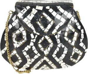 Wes Mosaic Resin Shoulder Evening Bag, Black/White