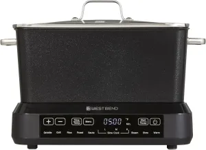 West Bend Versatility Plus Slow Cooker, Large-Capacity Non-Stick Multicooker with Variable Temperature Control, 20 Cooking Functions, 6-Quart, Black