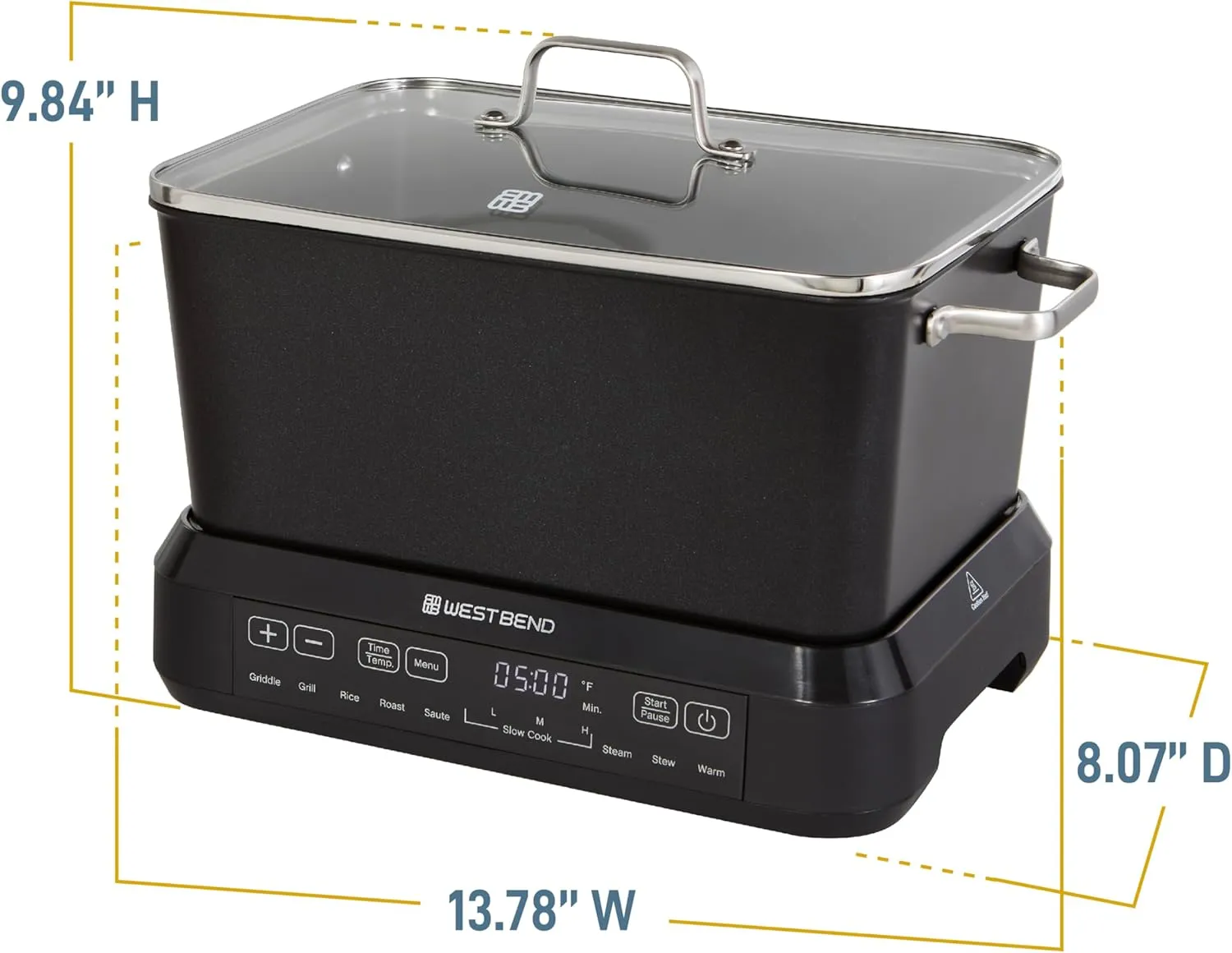 West Bend Versatility Plus Slow Cooker, Large-Capacity Non-Stick Multicooker with Variable Temperature Control, 20 Cooking Functions, 6-Quart, Black
