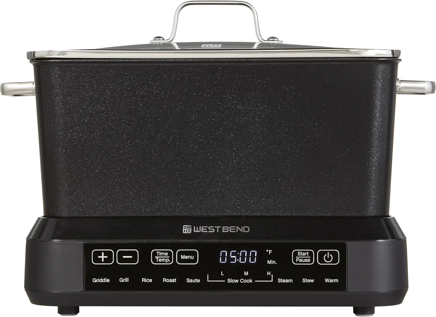 West Bend Versatility Plus Slow Cooker, Large-Capacity Non-Stick Multicooker with Variable Temperature Control, 20 Cooking Functions, 6-Quart, Black
