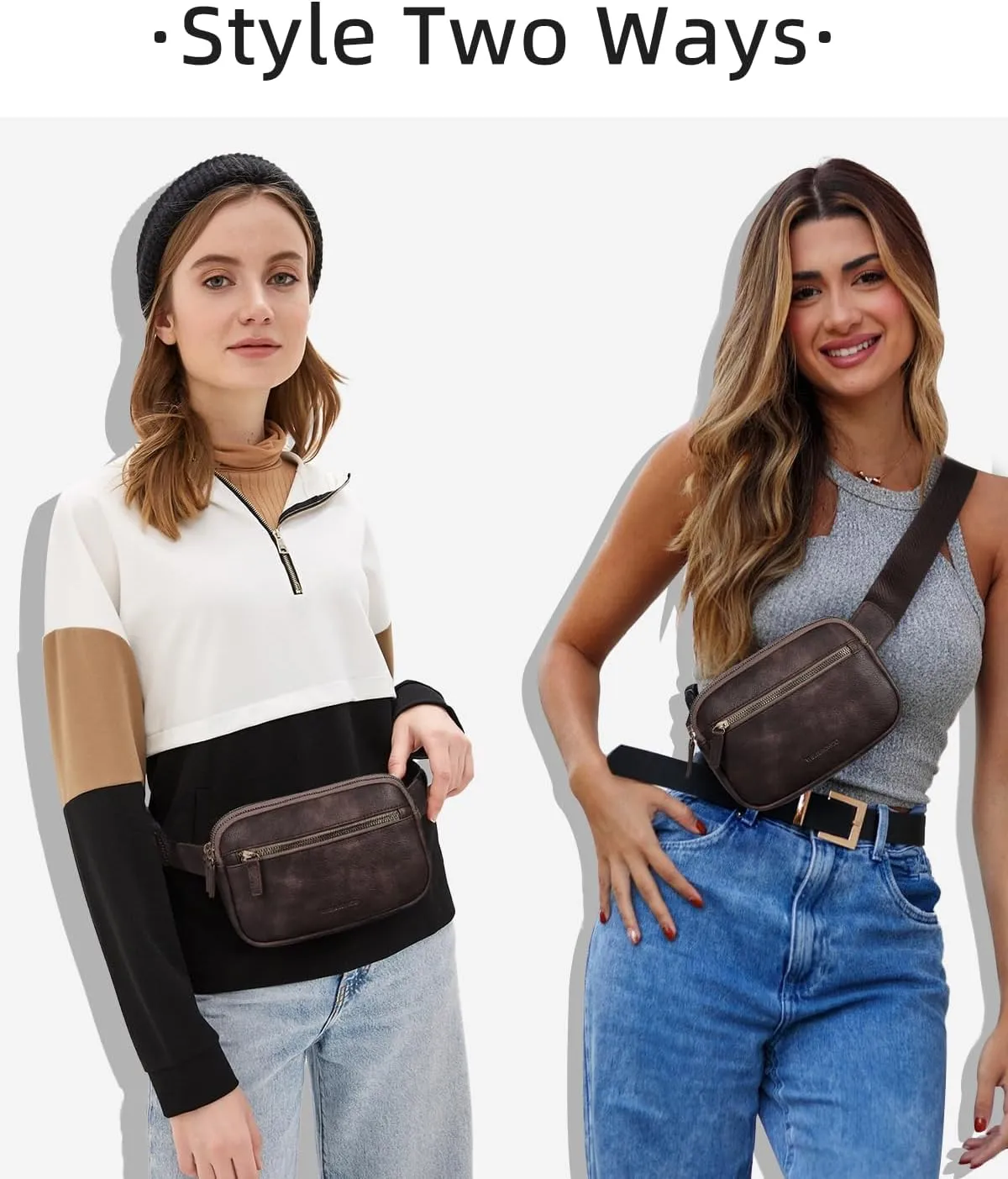 WESTBRONCO Fanny Packs for Women, Fashion Waist Packs with Adjustable Strap, PU Leather Belt Bag with Multi-Pockets, Small Crossbody Purse, Coffee
