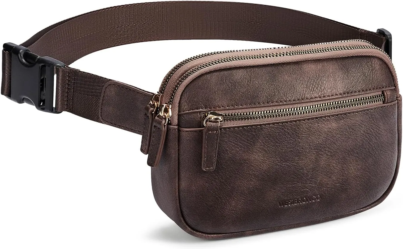 WESTBRONCO Fanny Packs for Women, Fashion Waist Packs with Adjustable Strap, PU Leather Belt Bag with Multi-Pockets, Small Crossbody Purse, Coffee