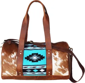 Western Cowhide Leather Woven Travel Weekender Carry-On Duffle Bag 18SKD Hairon