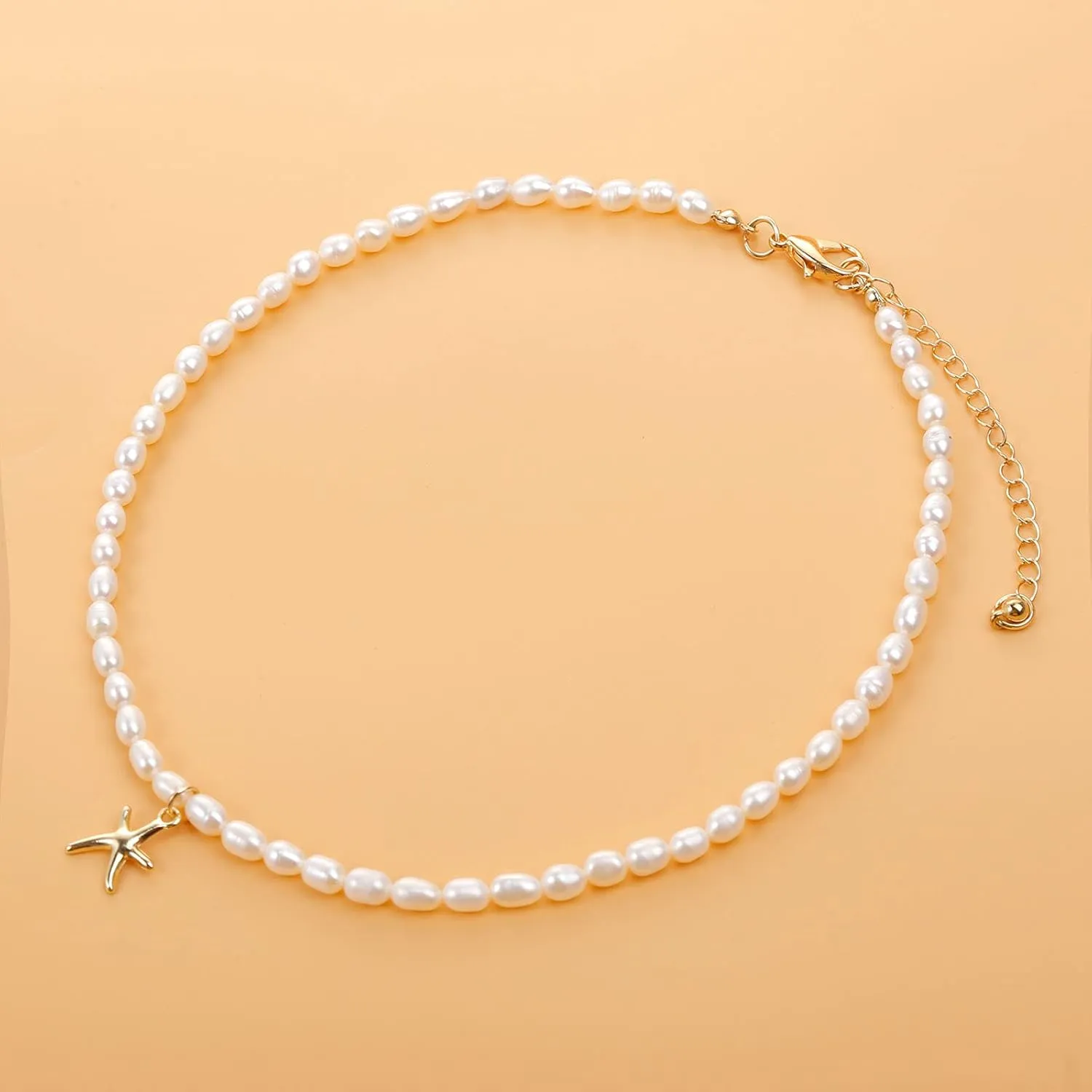 wgoud Natural Freshwater Pearl Choker Necklace for Women, Trendy 14K Gold Plated Pearl Necklaces Handmade Jewelry Gift