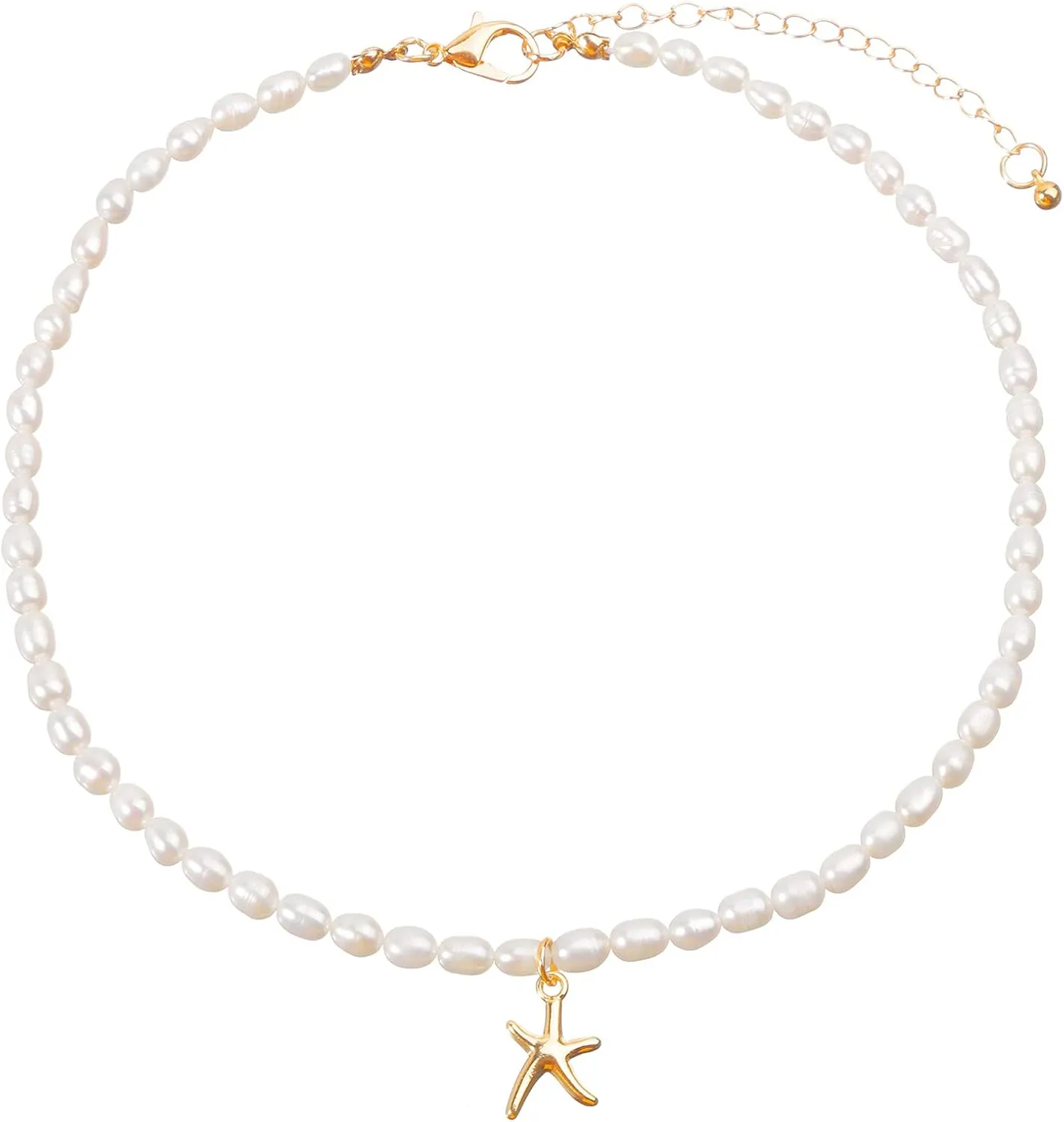 wgoud Natural Freshwater Pearl Choker Necklace for Women, Trendy 14K Gold Plated Pearl Necklaces Handmade Jewelry Gift