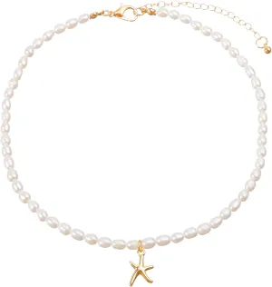 wgoud Natural Freshwater Pearl Choker Necklace for Women, Trendy 14K Gold Plated Pearl Necklaces Handmade Jewelry Gift