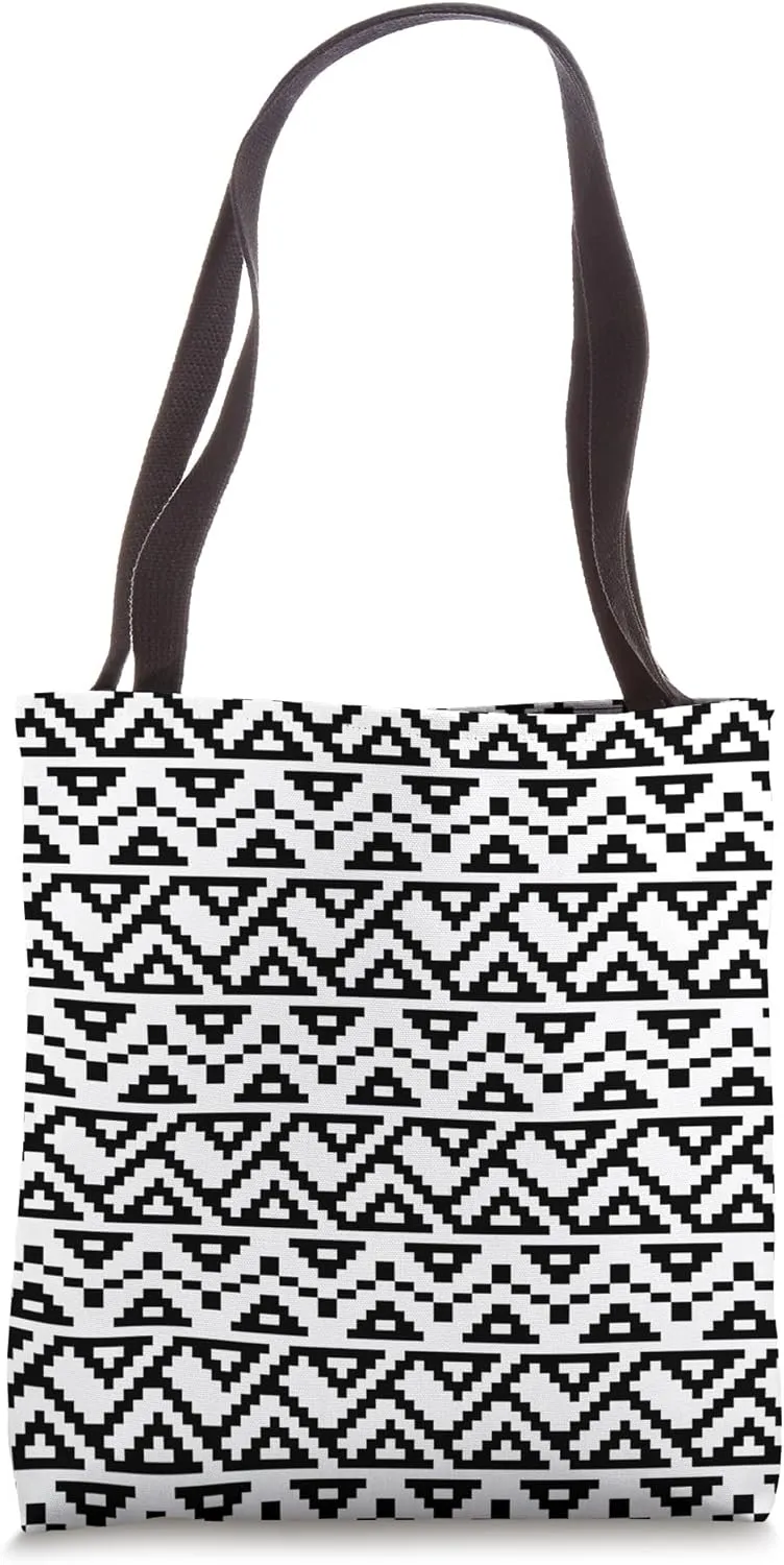 White Black Zigzag Triangle Rhythmic Monochromatic Pattern Tote Bag