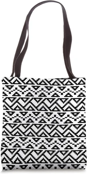 White Black Zigzag Triangle Rhythmic Monochromatic Pattern Tote Bag