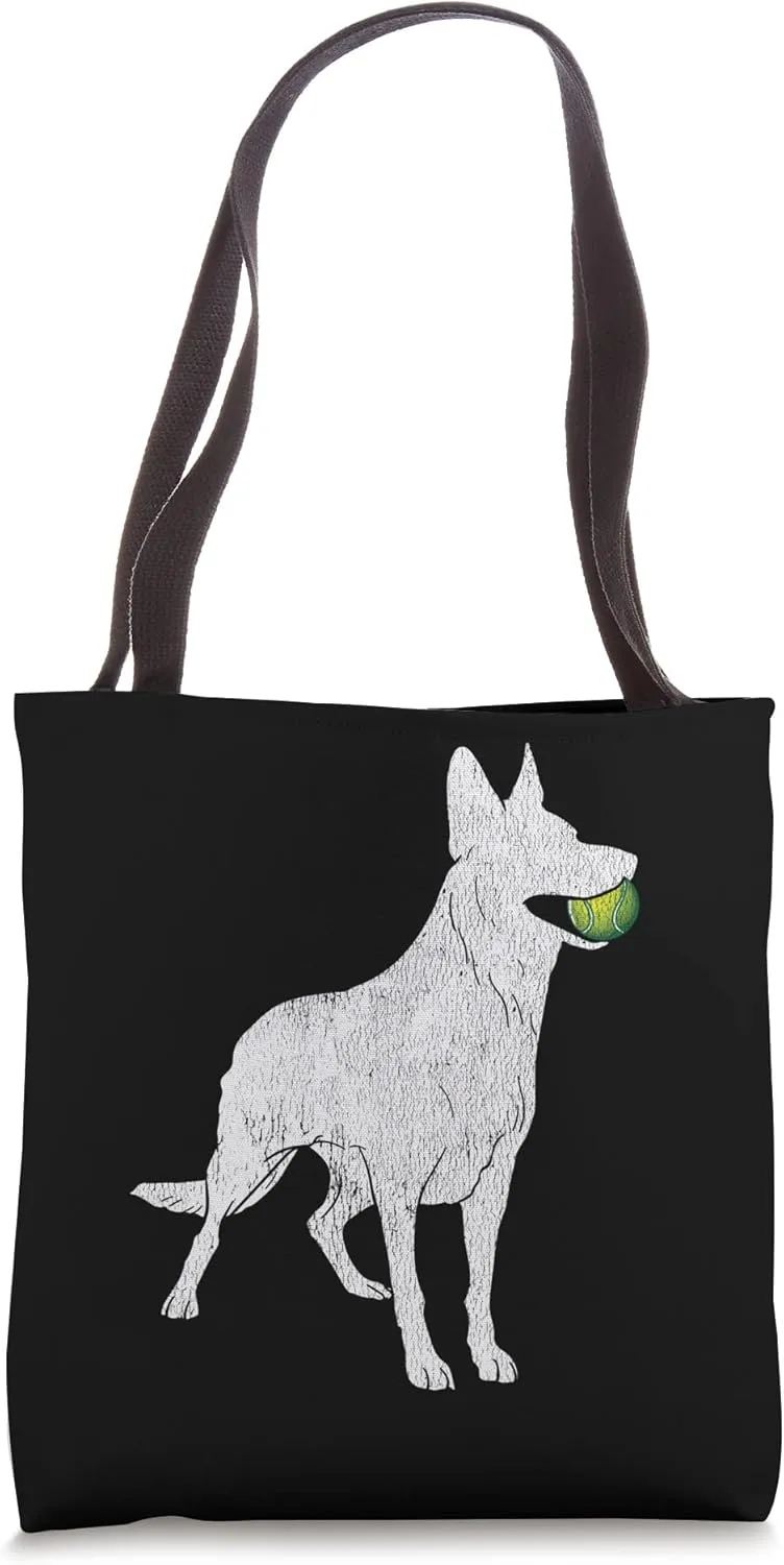 White German Shepherd Silhouette GSD Tennis Ball Dog Tote Bag