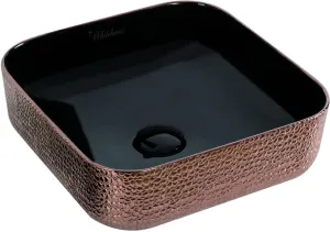 Whitehaus Collection WH71303-F24 Isabella Plus Collection Square Above Mount Basin with an Embossed Exterior, Smooth Interior, and Center Drain, Black/Rose Gold