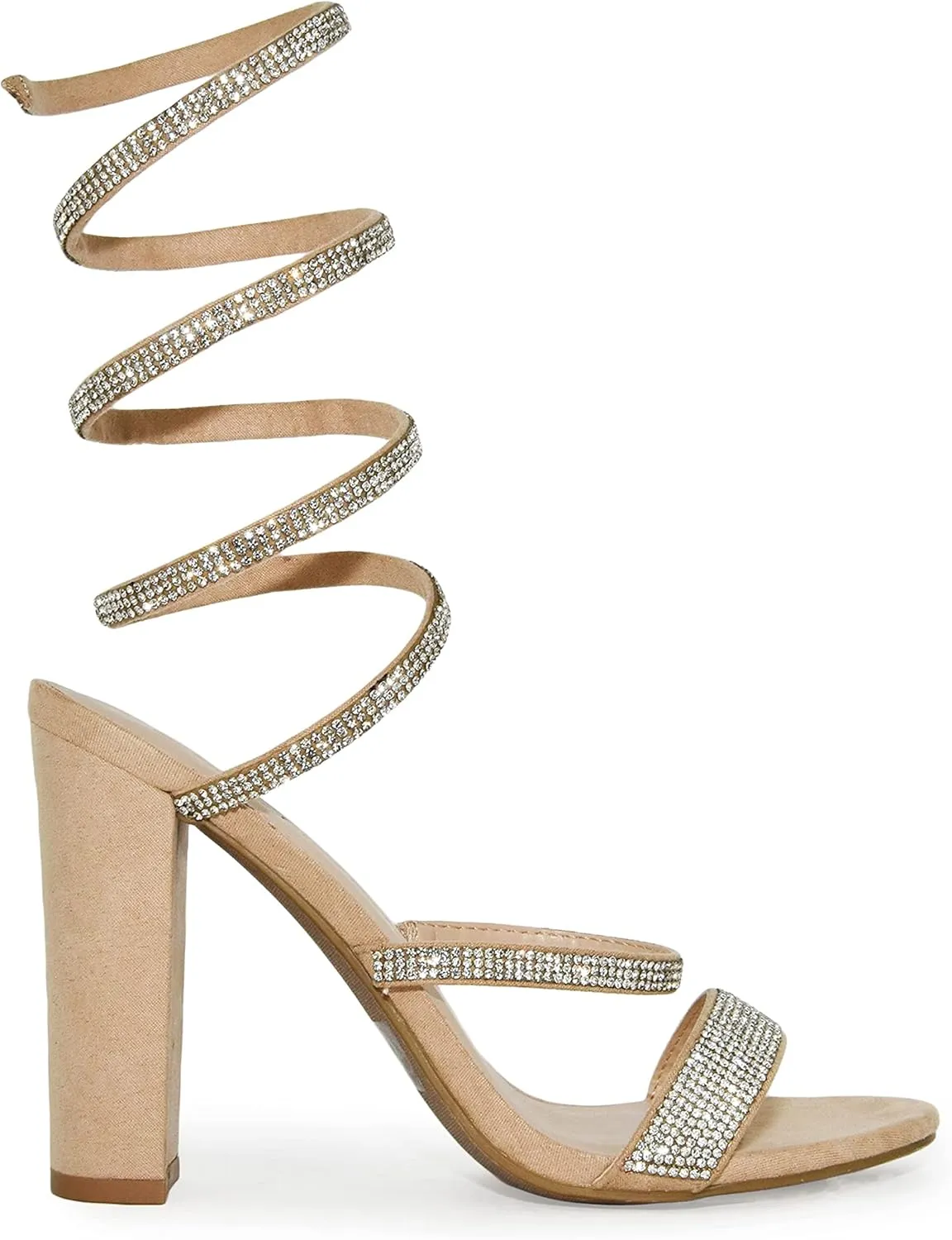 Wild Diva Women's Formal Rhinestone Coil Spiral Ankle Wrap Strap High Chunky Block Heels Morris-567