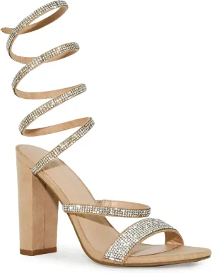 Wild Diva Women's Formal Rhinestone Coil Spiral Ankle Wrap Strap High Chunky Block Heels Morris-567
