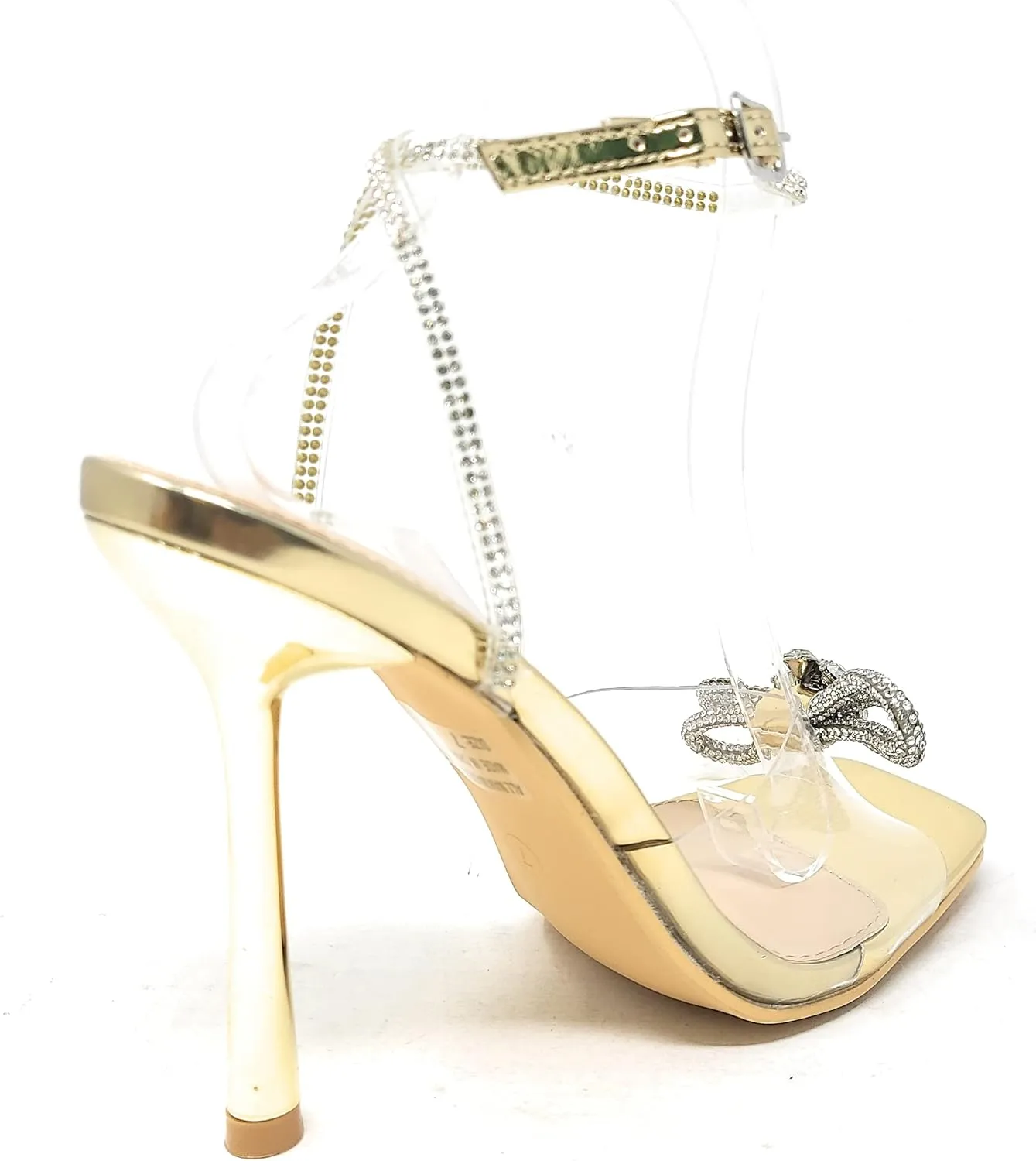 Wild Diva Women's Square Toe Rhinestone Embellished Straps & Bow Clear Vamp Formal Stiletto High Heels Narala-15