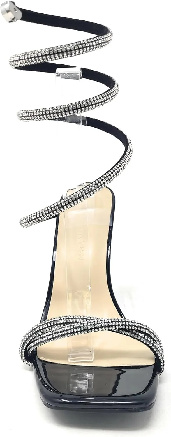 Wild Diva Women's Square Toe Rhinestone Embellished Straps Formal Stiletto High Heels Flair-06
