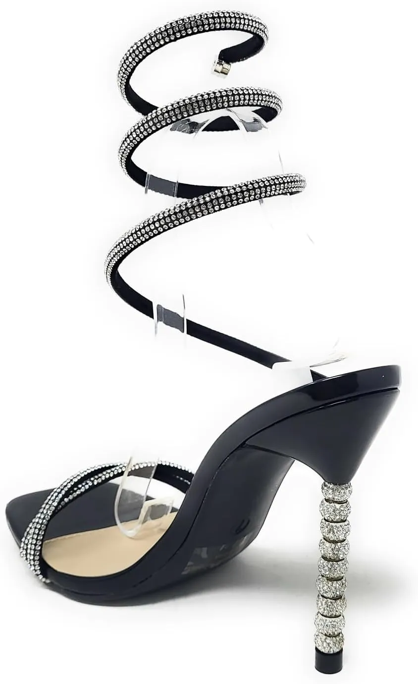 Wild Diva Women's Square Toe Rhinestone Embellished Straps Formal Stiletto High Heels Flair-06