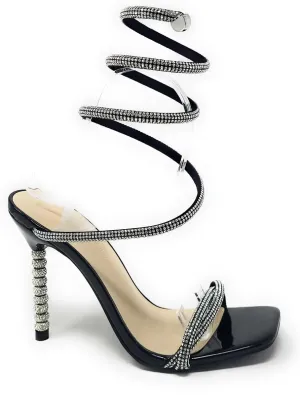 Wild Diva Women's Square Toe Rhinestone Embellished Straps Formal Stiletto High Heels Flair-06