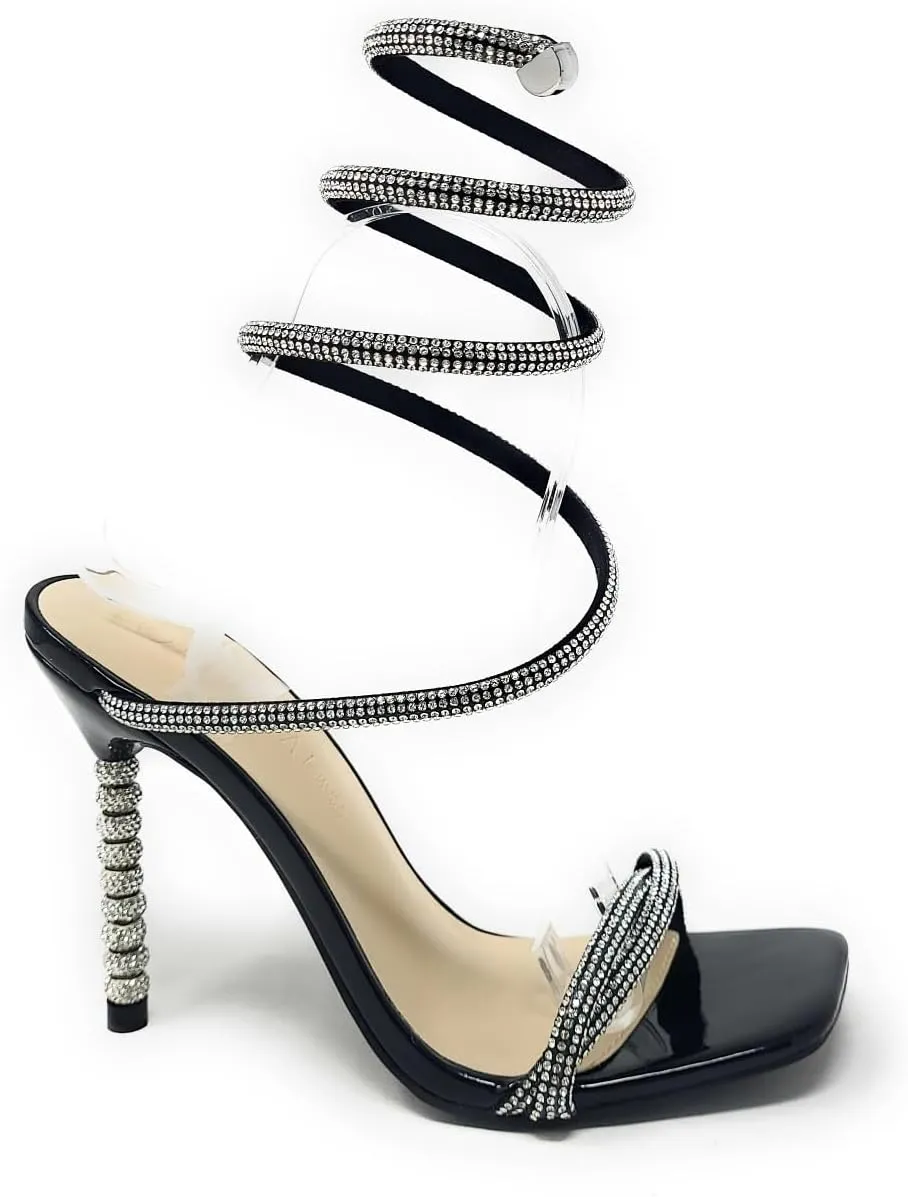 Wild Diva Women's Square Toe Rhinestone Embellished Straps Formal Stiletto High Heels Flair-06