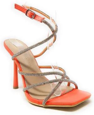Wild Diva Women's Square Toe Rhinestone Embellished Straps Formal Stiletto High Heels Narala-12