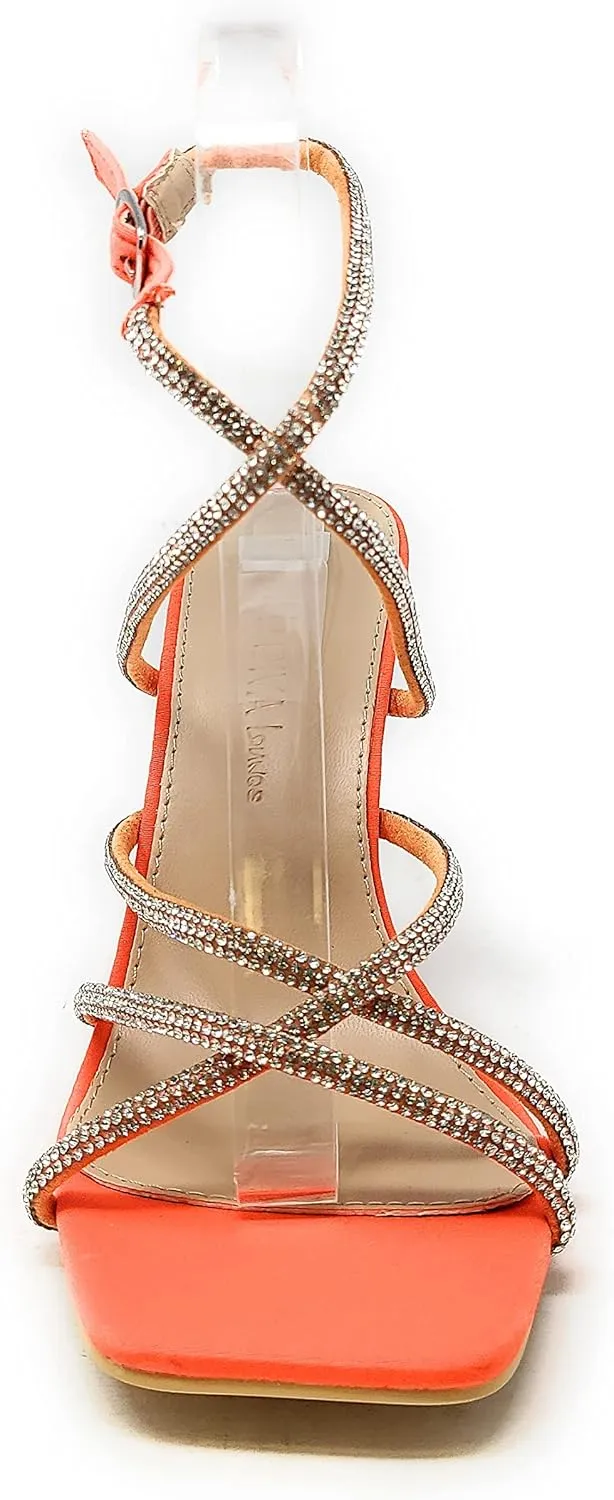 Wild Diva Women's Square Toe Rhinestone Embellished Straps Formal Stiletto High Heels Narala-12