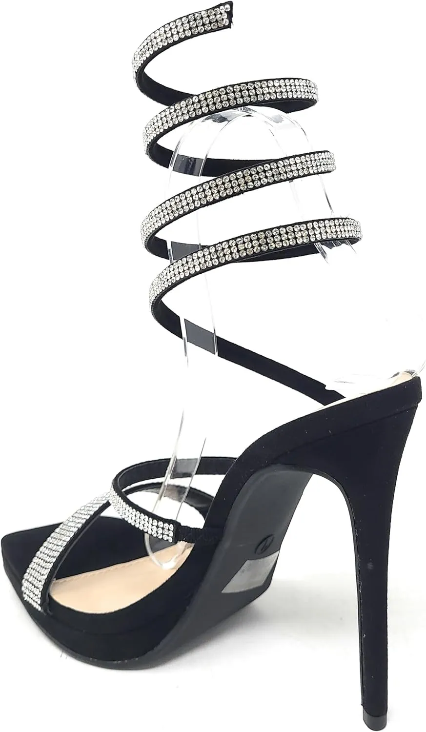 Wild Diva Women's Square Toe Spiral Ankle Strap Rhinestone Embellished Formal Stiletto High Heels Lunna-03