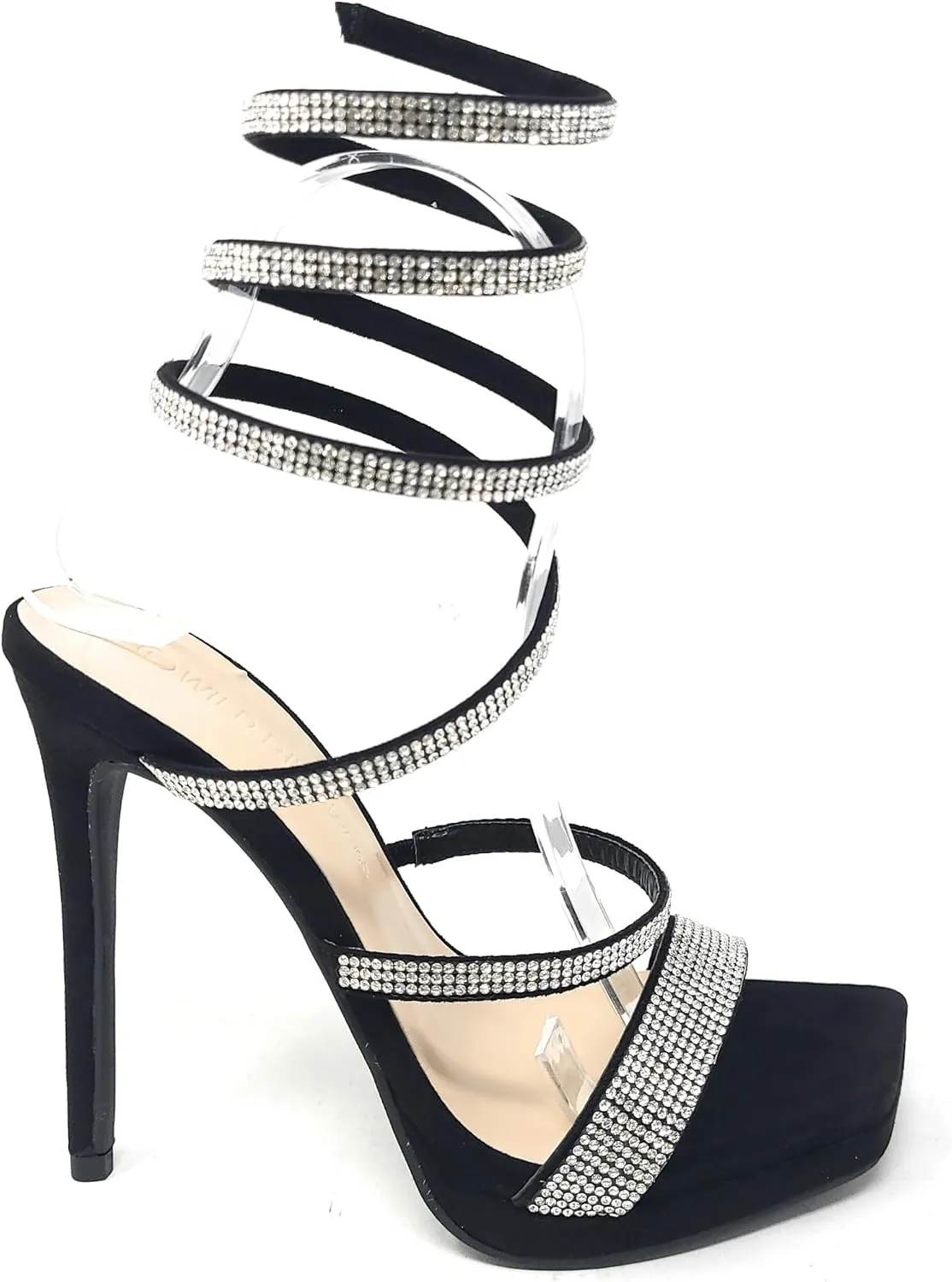 Wild Diva Women's Square Toe Spiral Ankle Strap Rhinestone Embellished Formal Stiletto High Heels Lunna-03